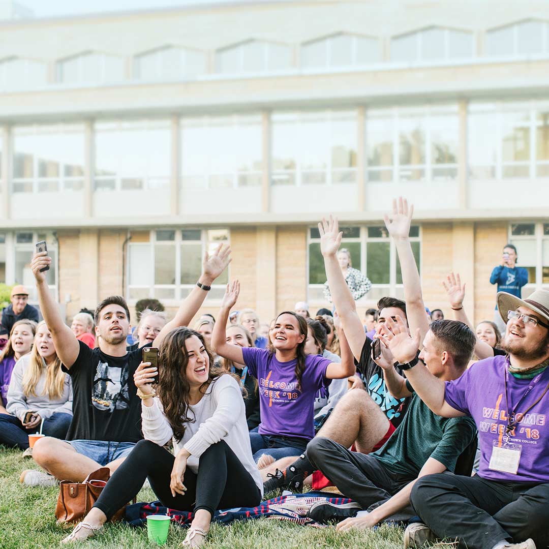 courtyard gathering in crown college campus