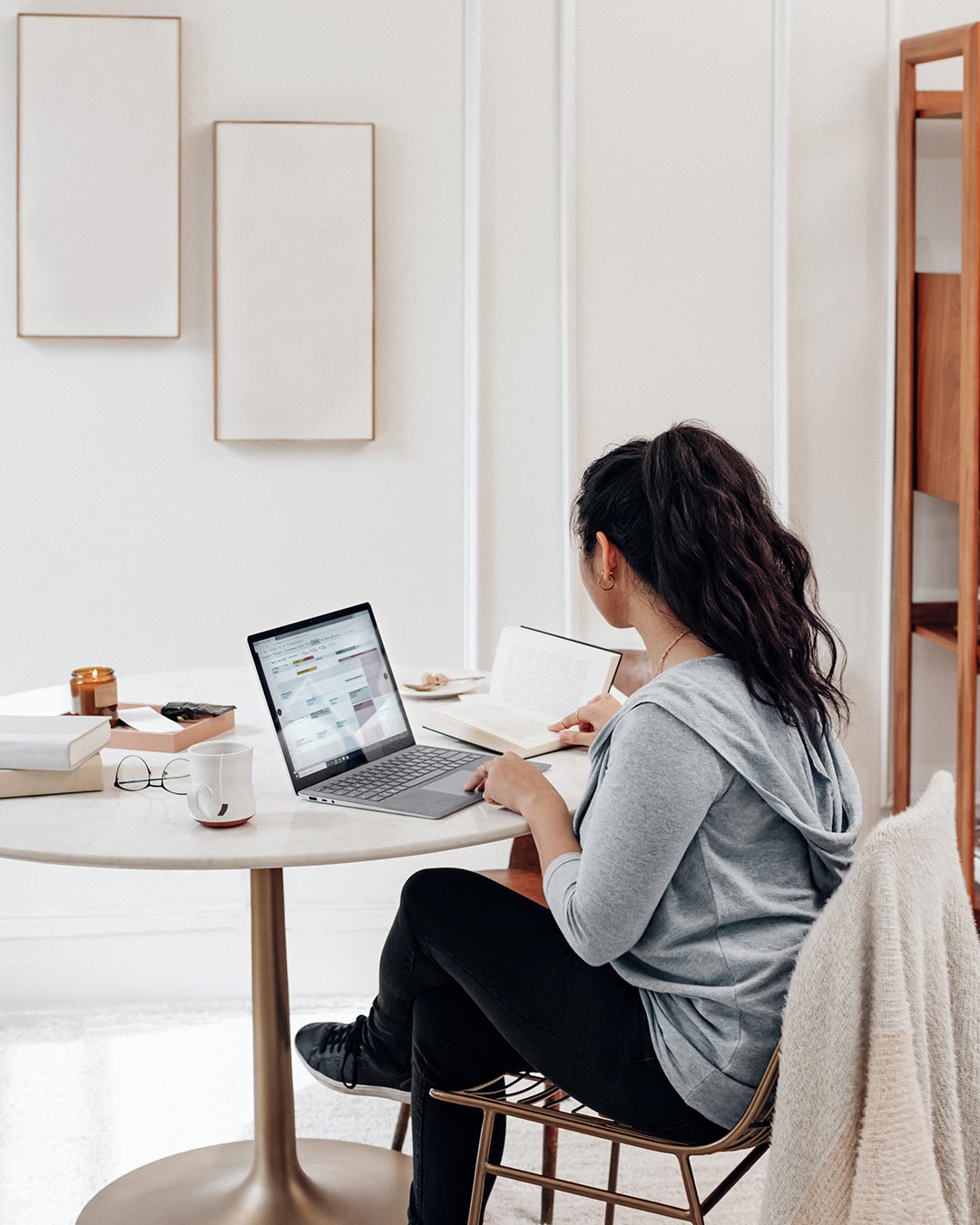 female working for online christian business degree