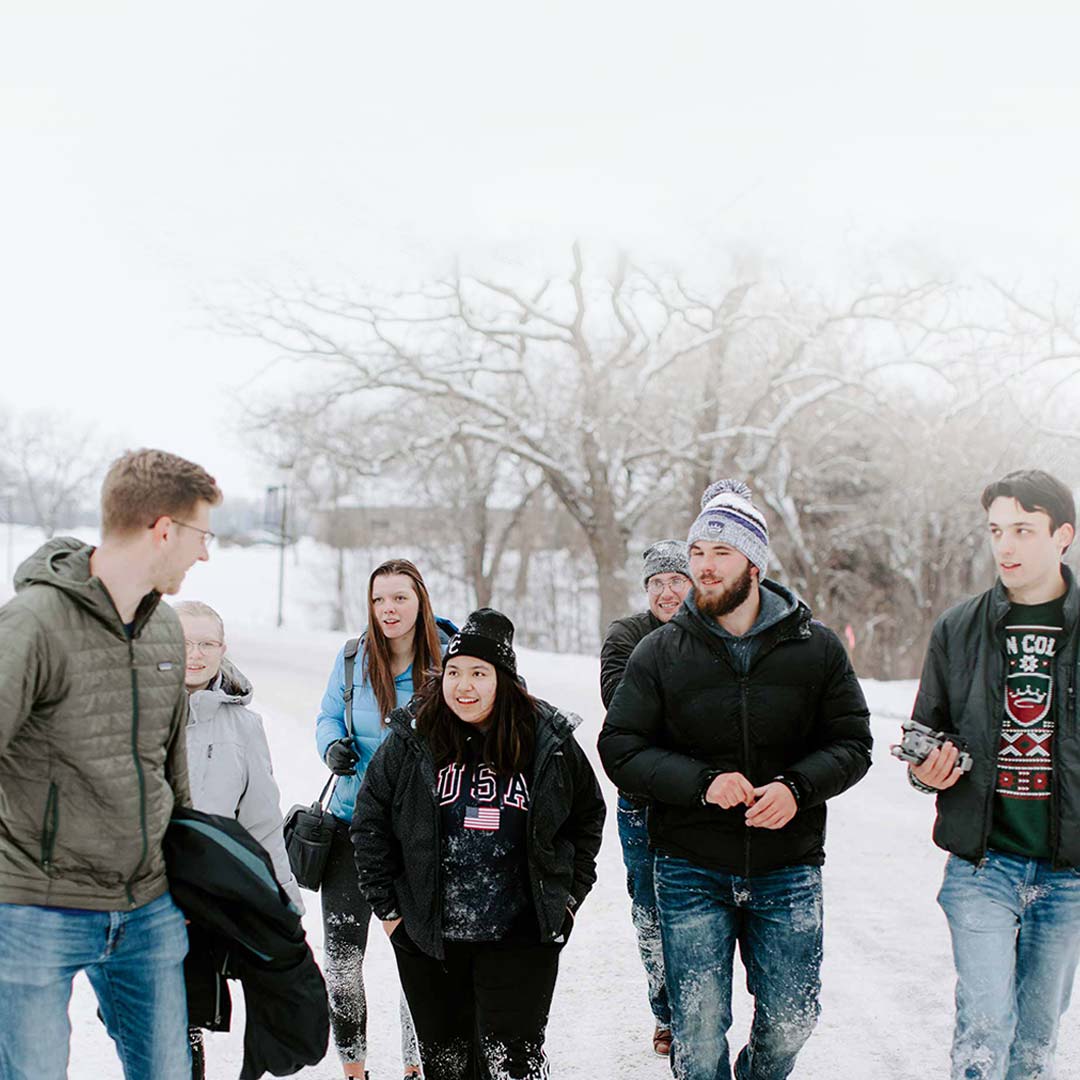 people outside in snowy day online christian college